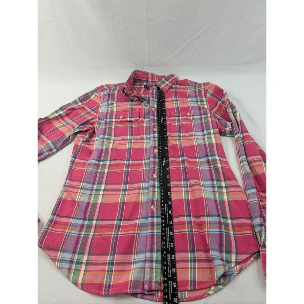 Polo‎ Ralph Lauren Shirt Pink Large Flap Pocket Plaid Custom Fit Button Up Slim